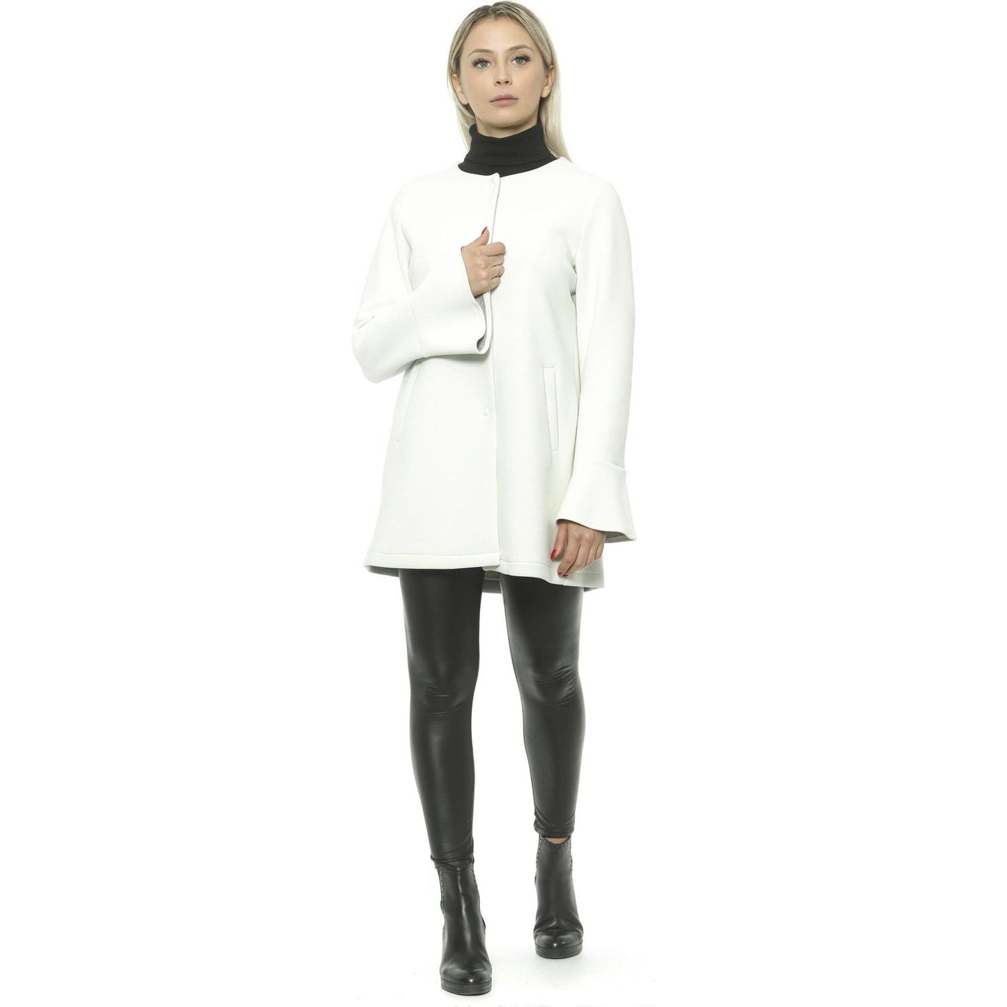 Elegant White Neoprene Woman Coat