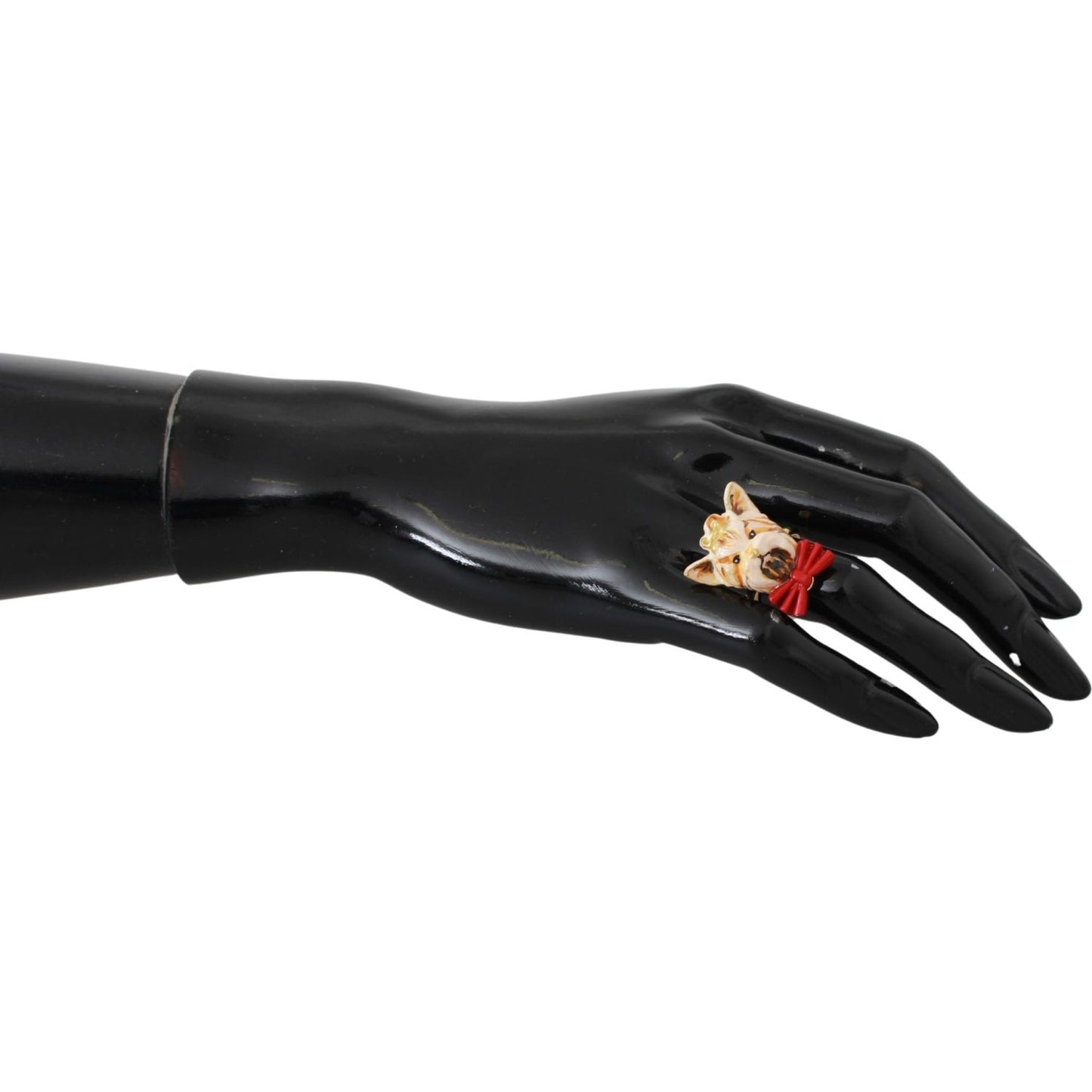 Dolce & Gabbana Gold Brass Resin Beige Dog Pet Branded Accessory Ring