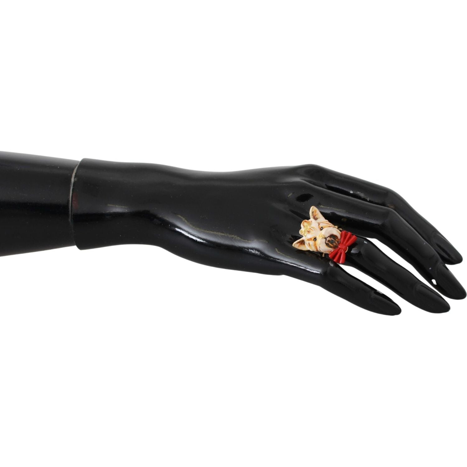 Dolce & Gabbana Gold Brass Resin Beige Dog Pet Branded Accessory Ring