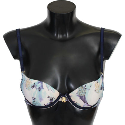Roberto Cavalli Blue Printed Nylon Reggiseno Bra Underwear