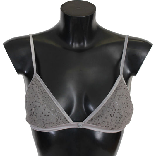 Sequined Gray Triangolo Bra Luxury Underwear