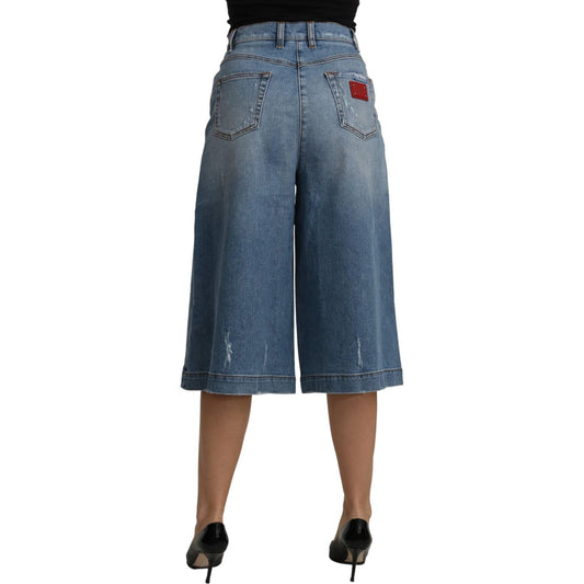 Elegant Wide Leg Cropped Denim Trousers