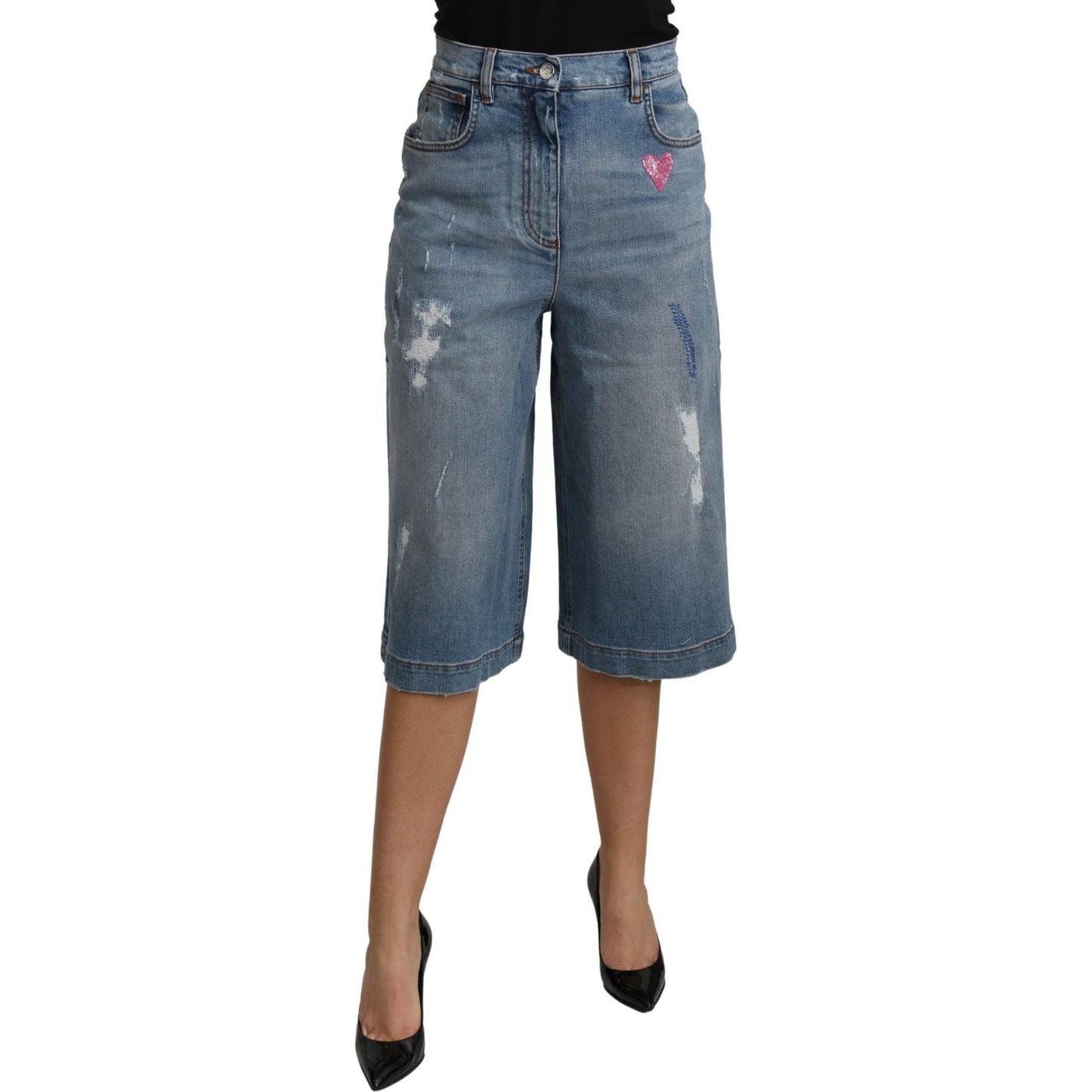 Elegant Wide Leg Cropped Denim Trousers