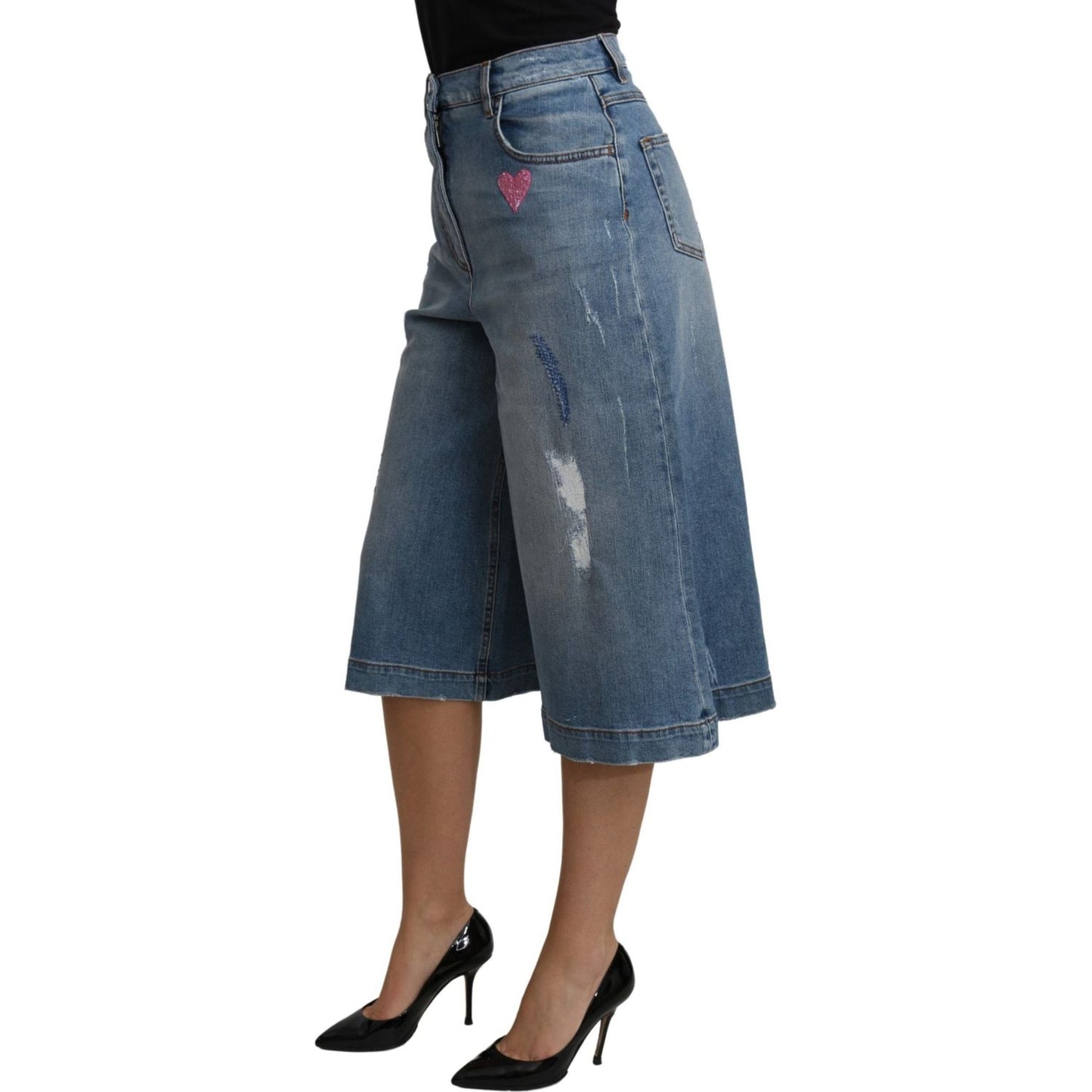 Elegant Wide Leg Cropped Denim Trousers