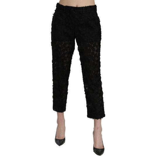 Dolce & Gabbana Black Lace Straight Cropped High Waist Pants Dolce & Gabbana
