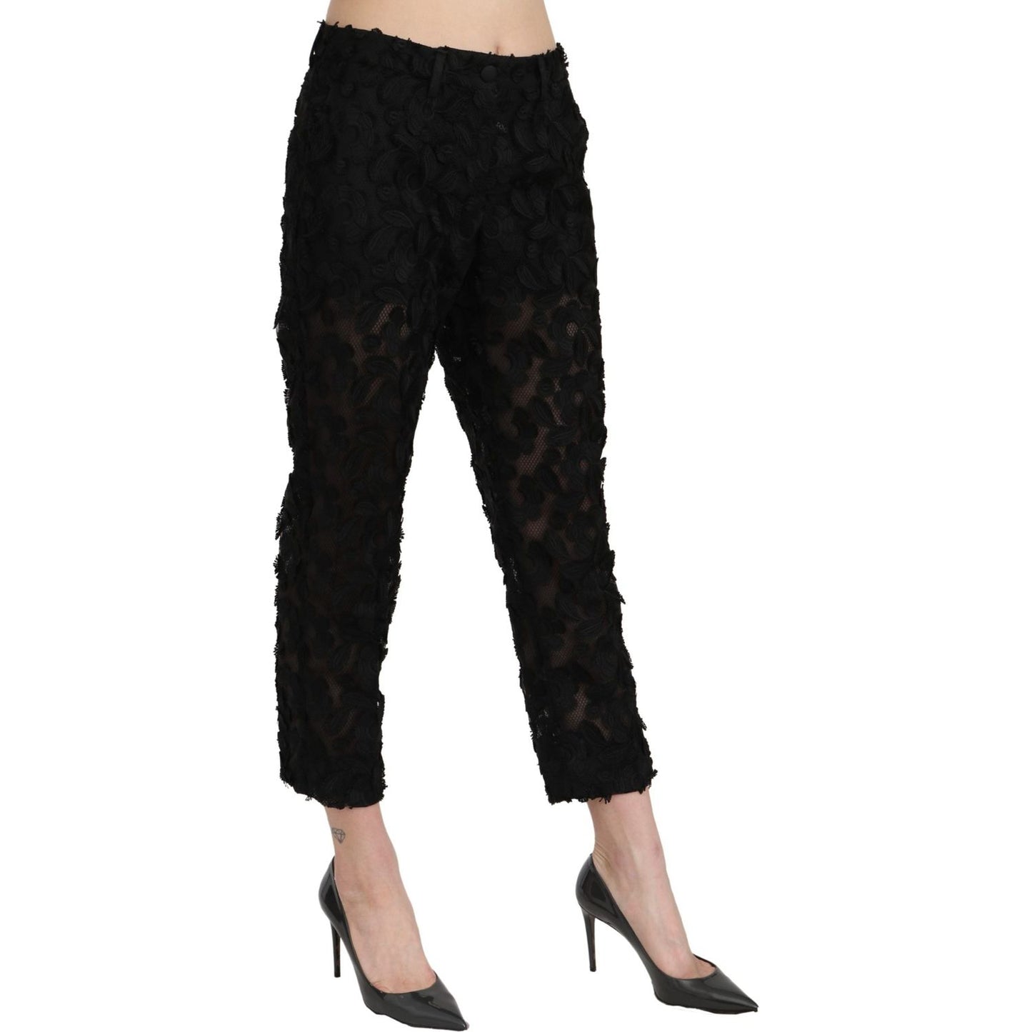 Elegant Straight Cropped Lace Trousers