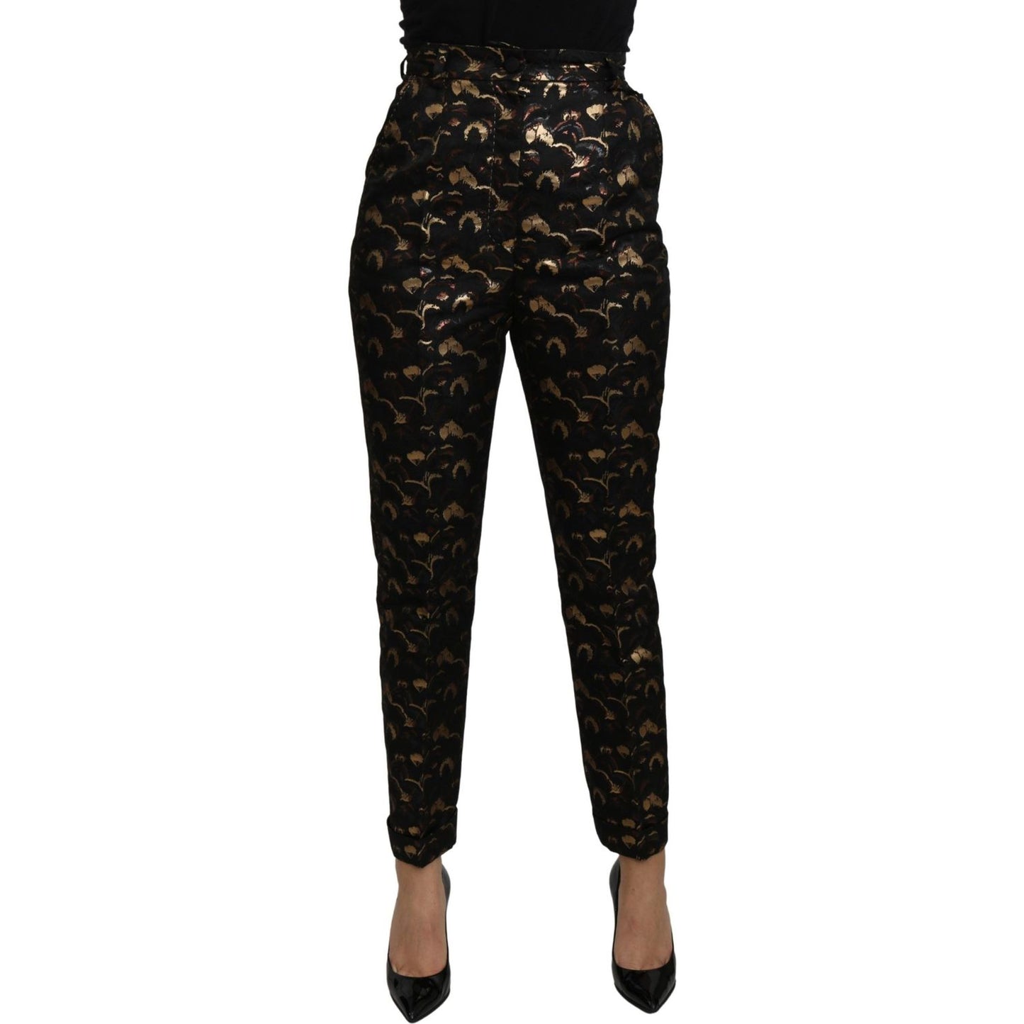 Elegant High Waist Tapered Brocade Pants