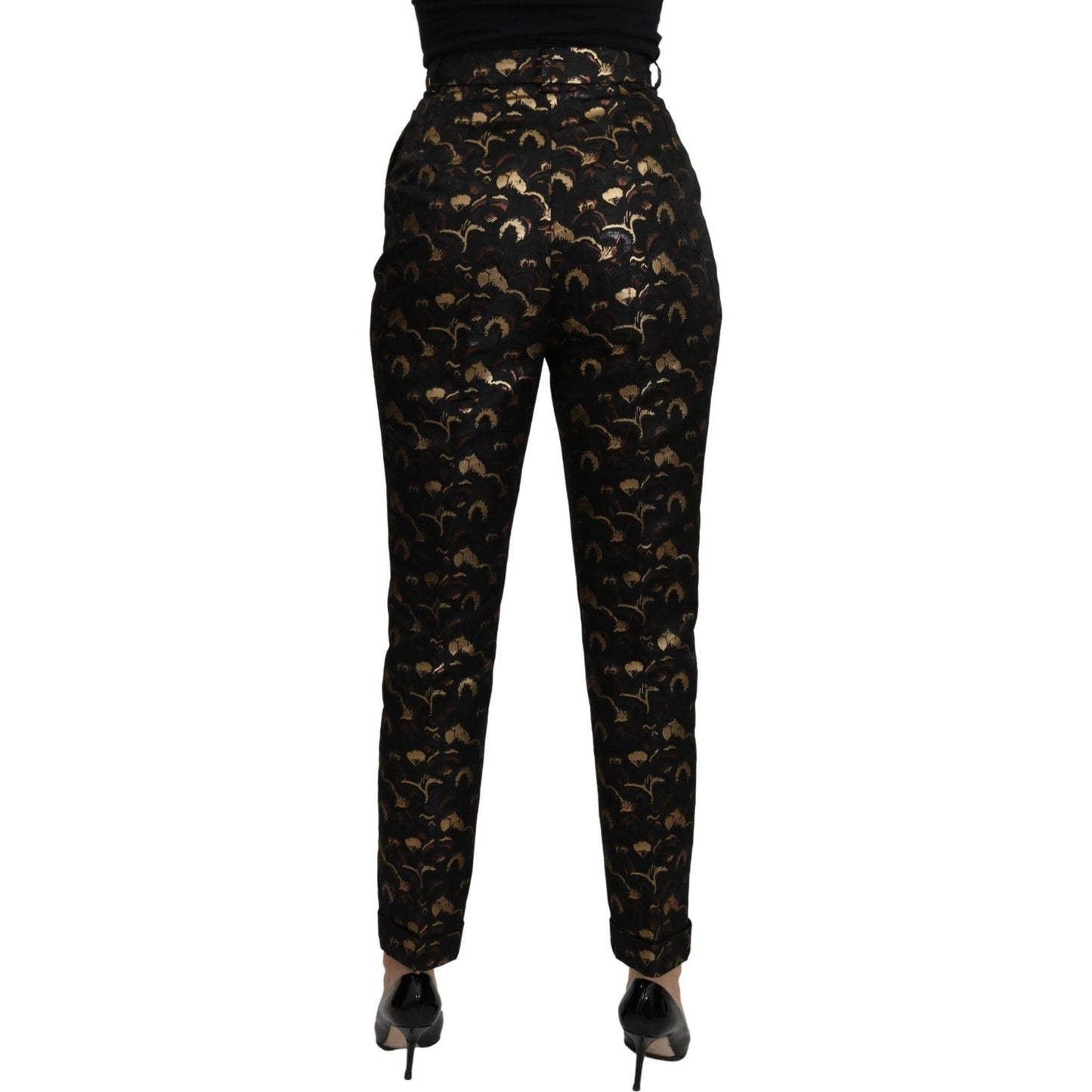 Elegant High Waist Tapered Brocade Pants