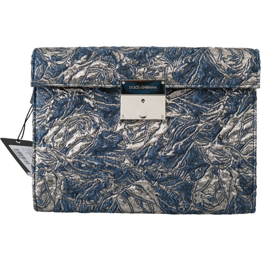 Elegant Blue Croc-Print Briefcase Clutch