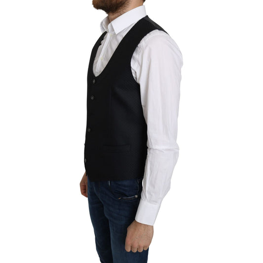 Elegant Blue Silk-Blend Formal Vest