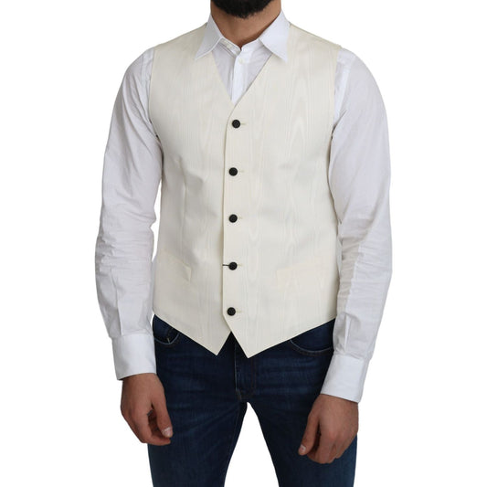 Elegant Off-White Silk Formal Vest