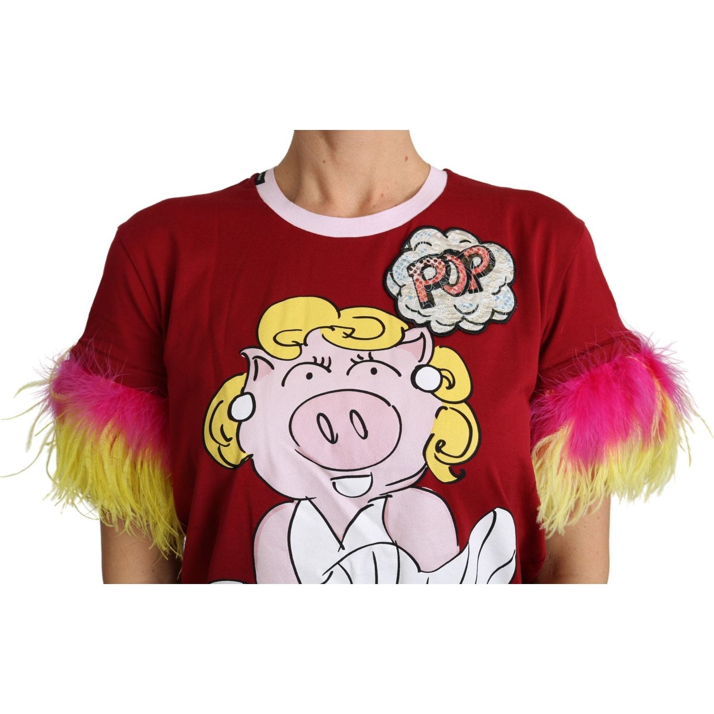 Chic Red Pig Print Crew Neck T-Shirt