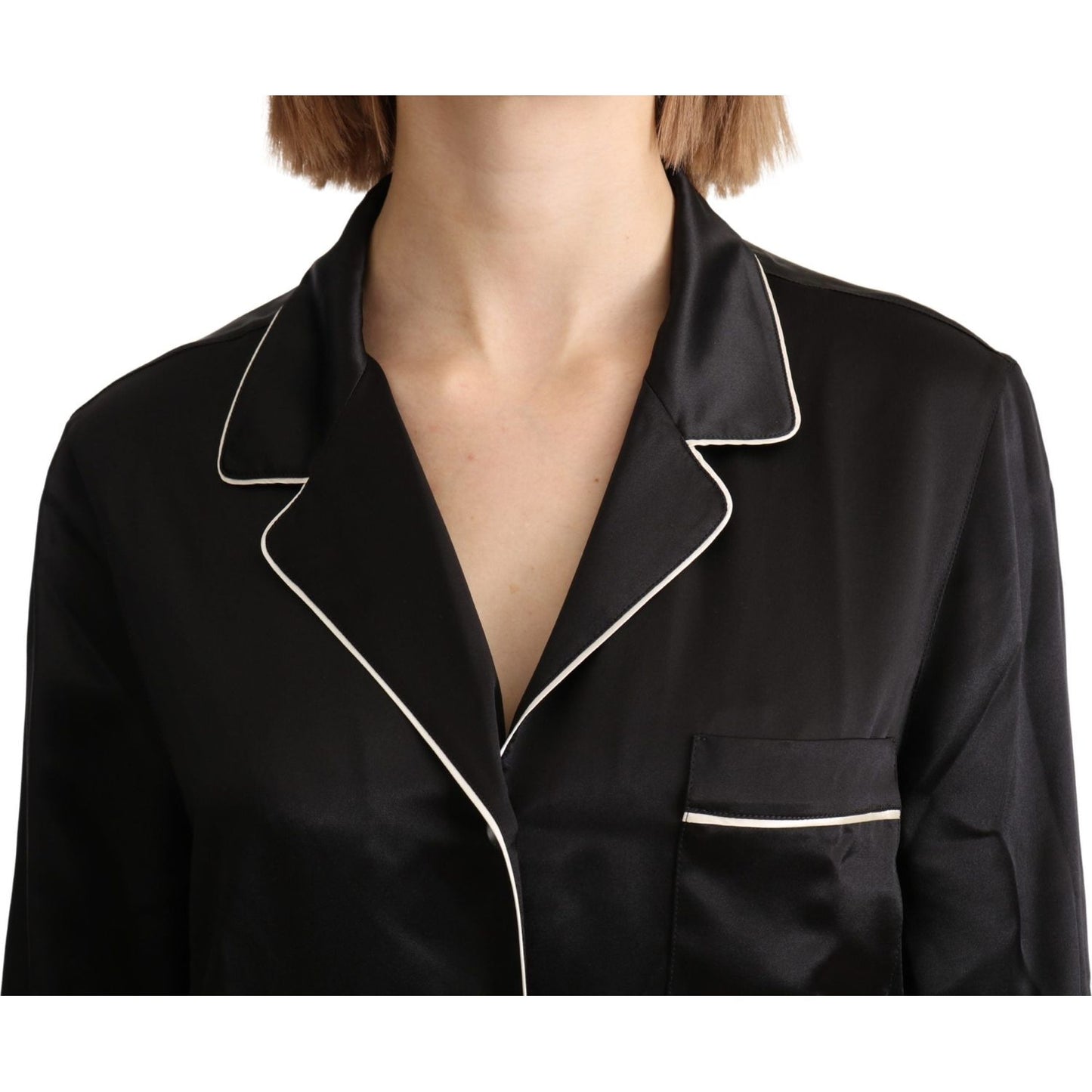 Elegant Silk Black Button-Up Blouse