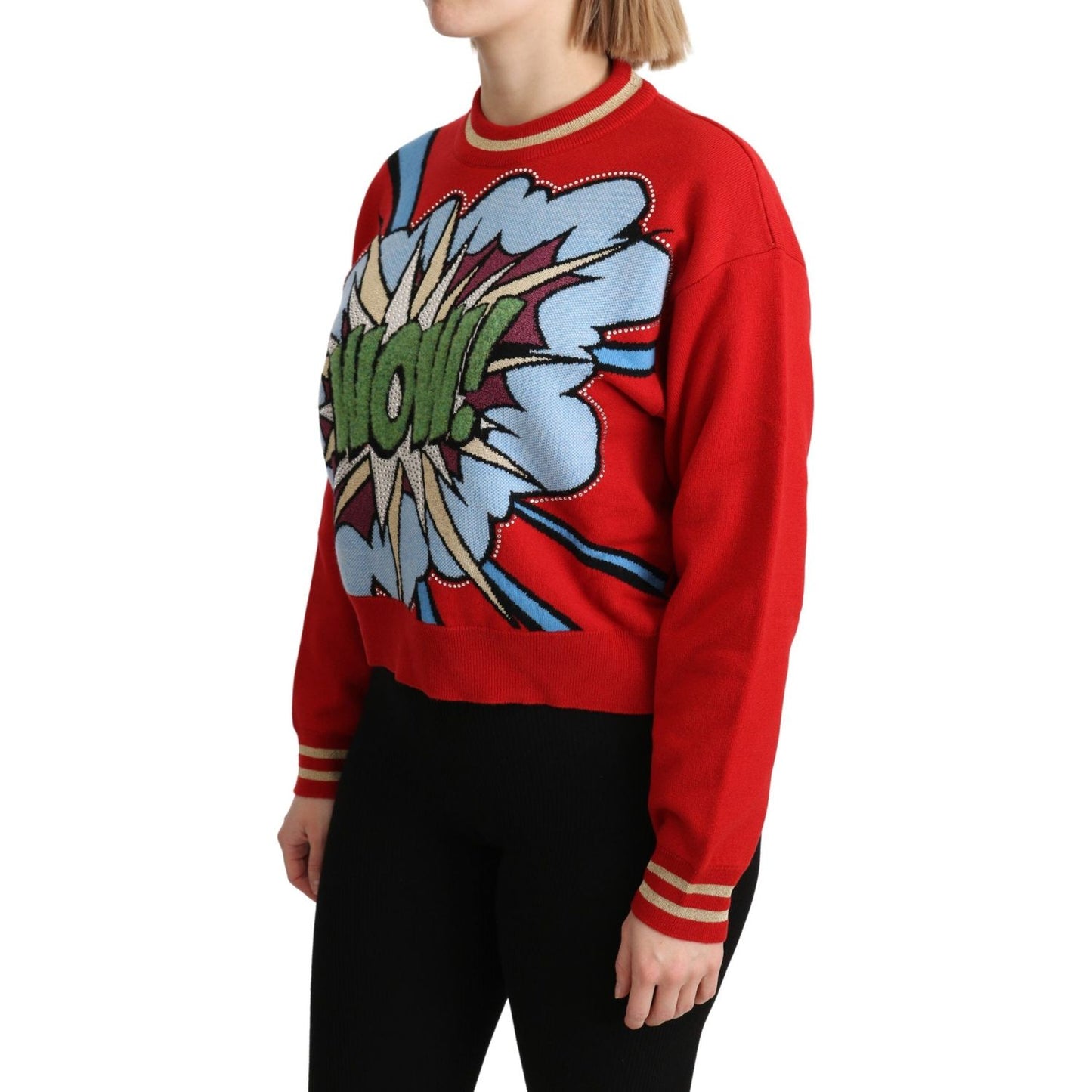 Radiant Red Cartoon Motive Cashmere Sweater