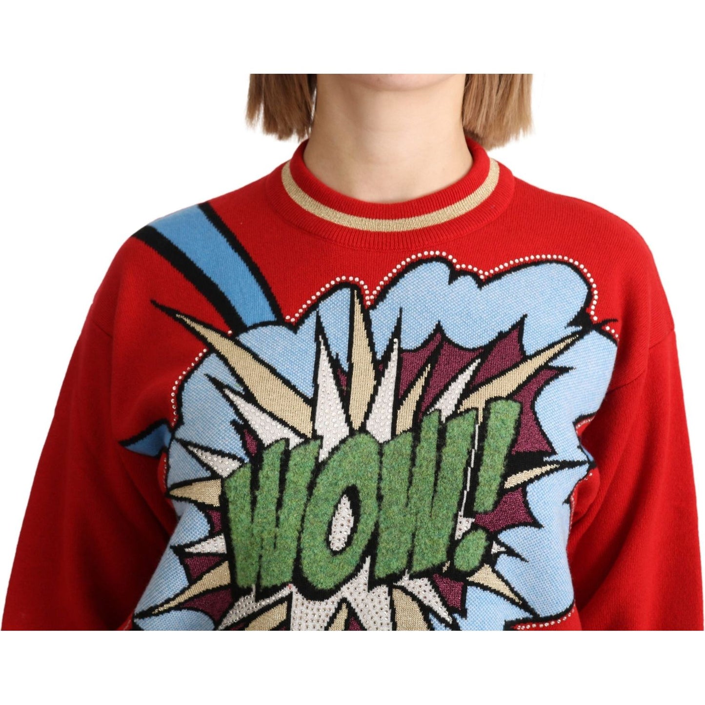 Radiant Red Cartoon Motive Cashmere Sweater