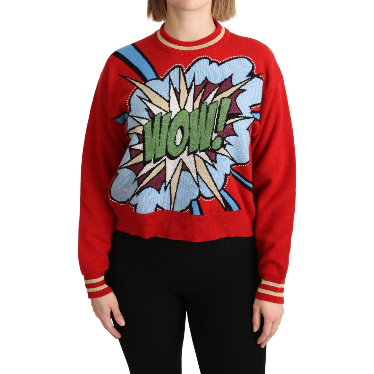 Radiant Red Cartoon Motive Cashmere Sweater