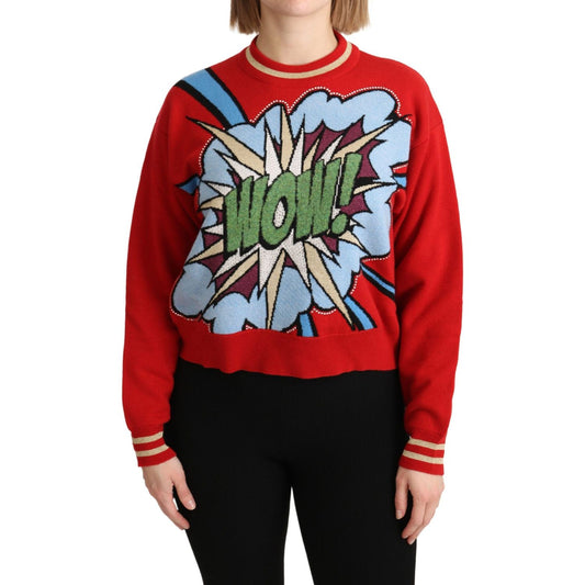 Radiant Red Cartoon Motive Cashmere Sweater