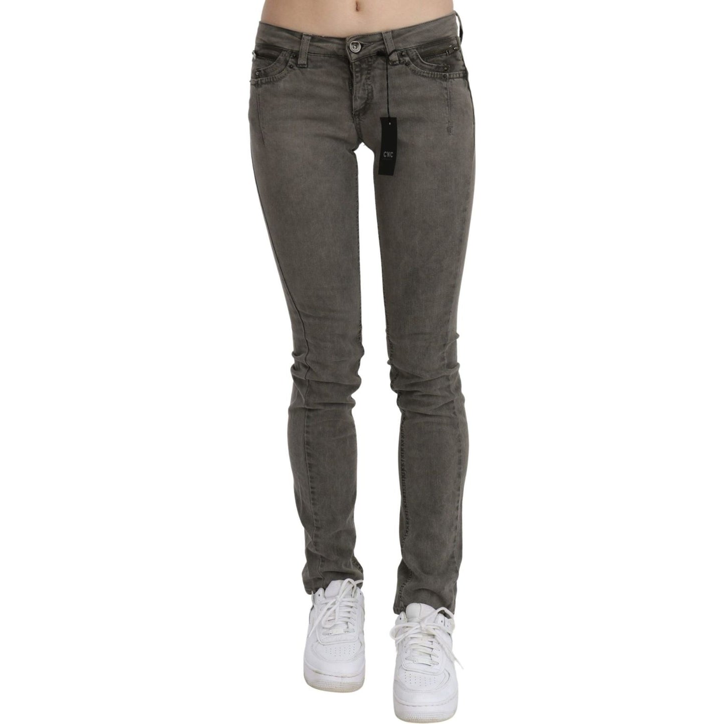 Chic Gray Slim Fit Cotton Jeans