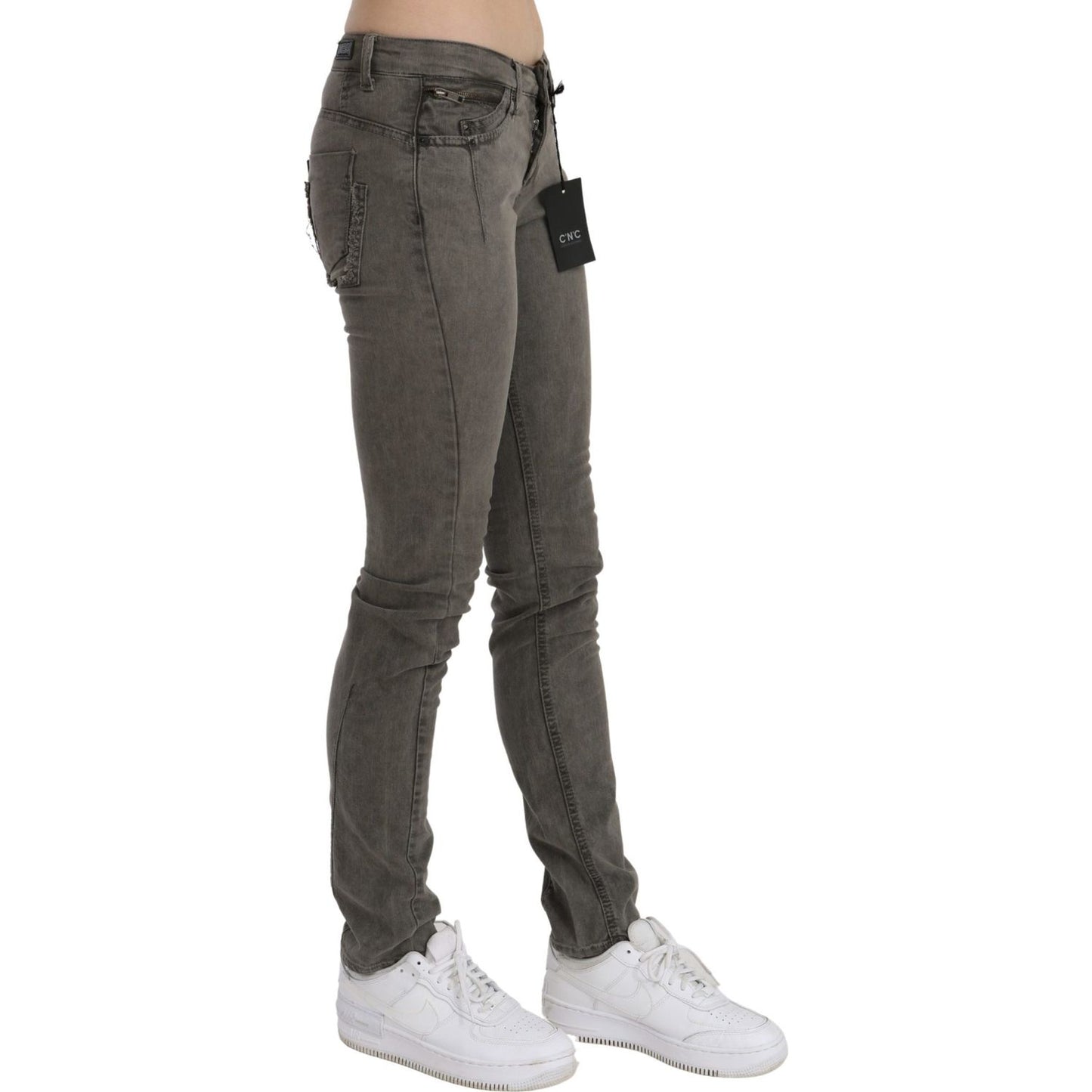 Chic Gray Slim Fit Cotton Jeans