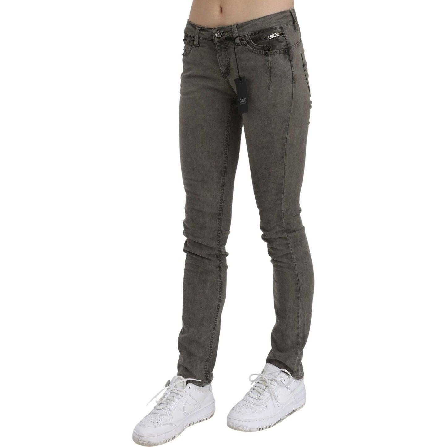 Chic Gray Slim Fit Cotton Jeans