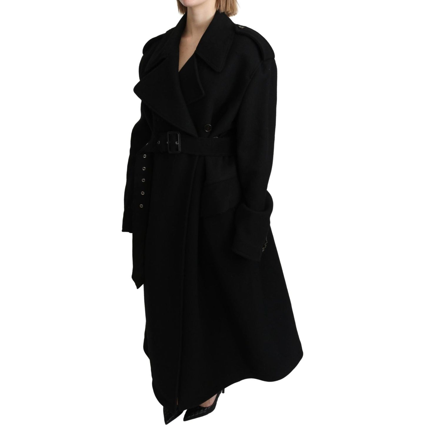 Elegant Black Wool Trenchcoat