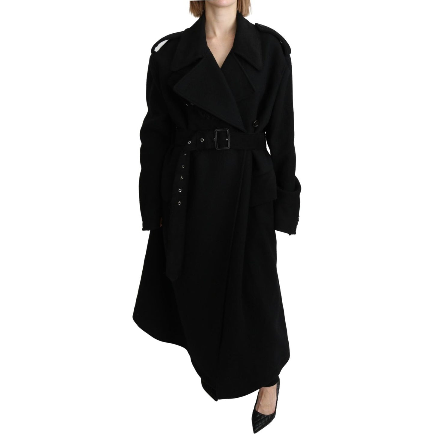 Elegant Black Wool Trenchcoat