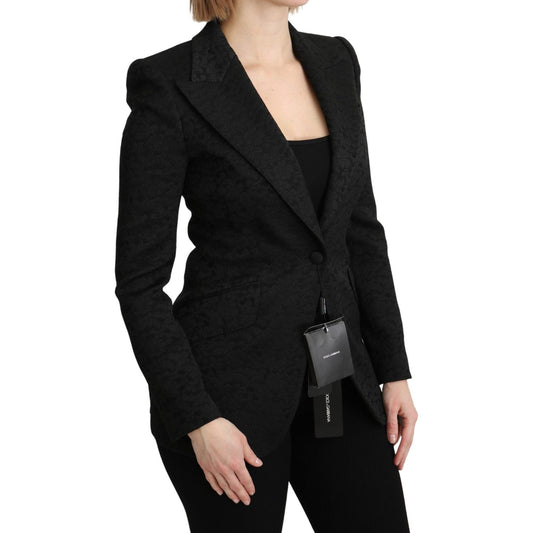 Elegant Black Brocade Single Breasted Blazer