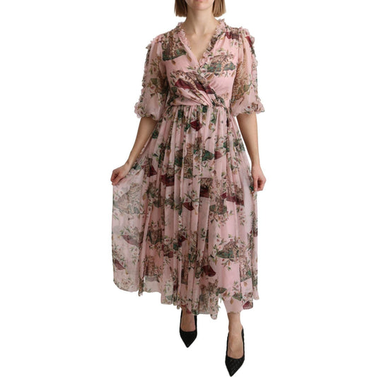 Elegant Pink Bengal Cat Print A-Line Maxi Dress