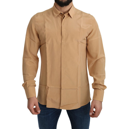 Elegant Yellow Silk Men's Formal Shirt