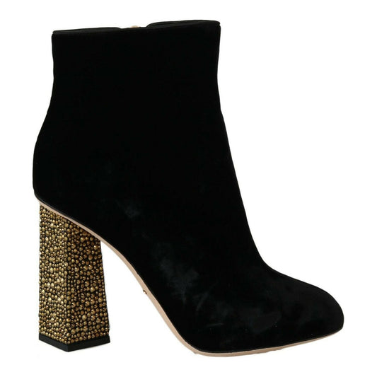 Elegant Velvet Ankle Boots with Crystal Heels