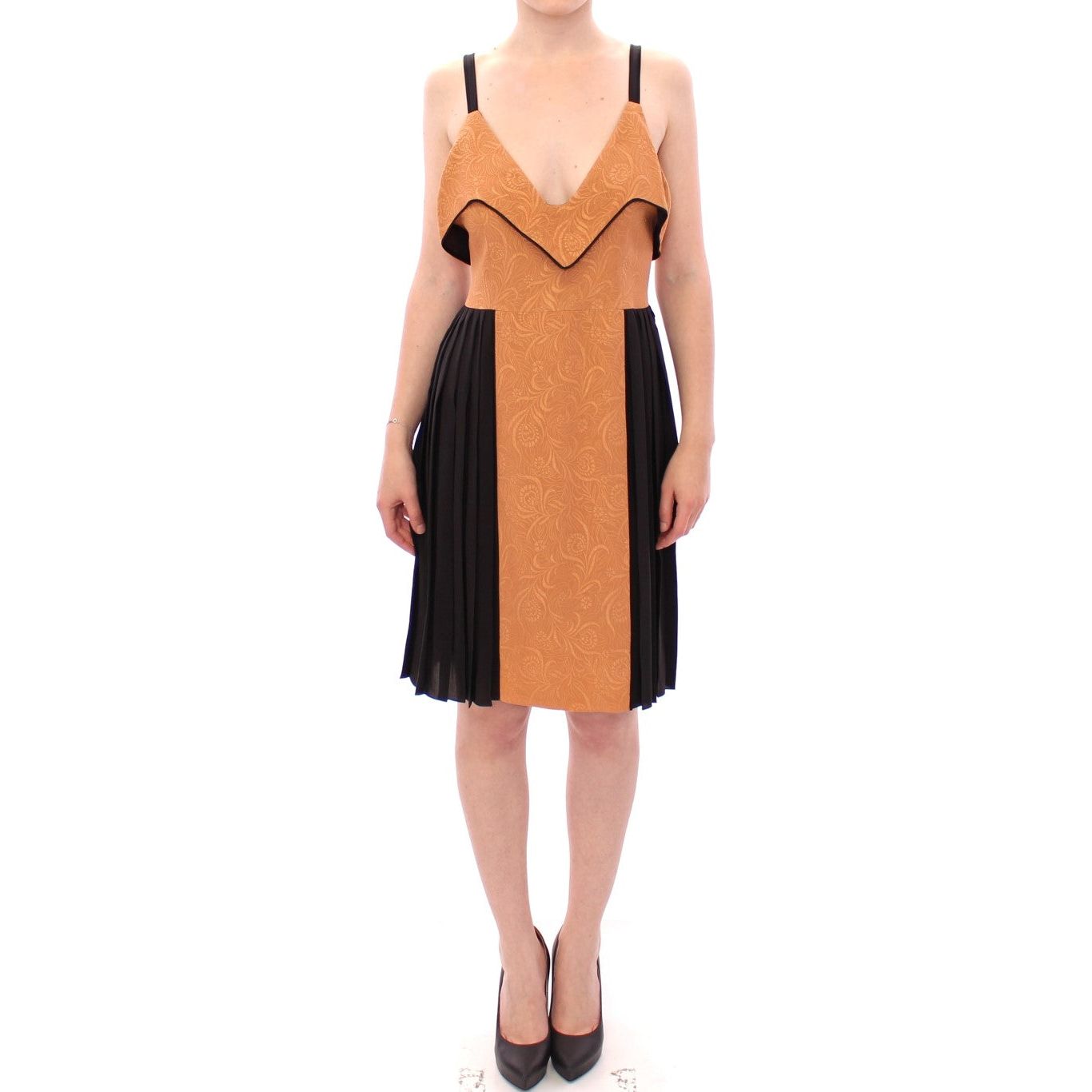 Silk Bronze & Black Sleeveless Sheath Dress