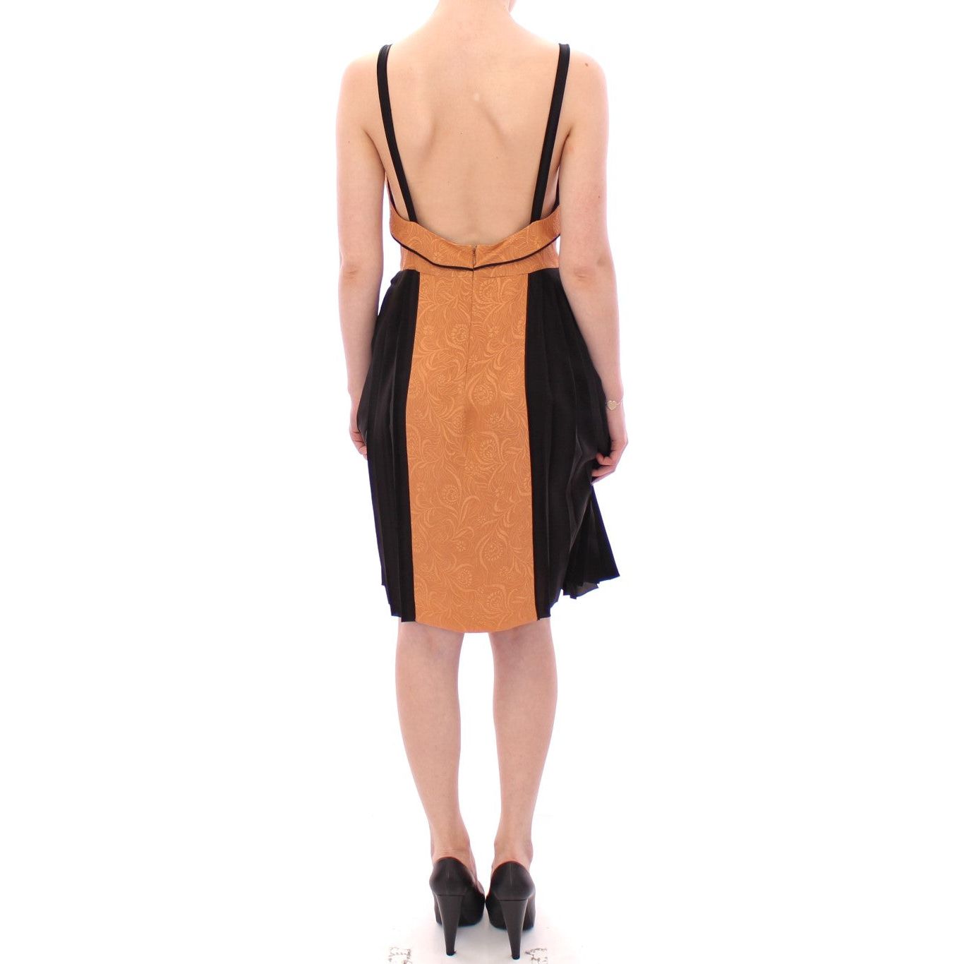 Silk Bronze & Black Sleeveless Sheath Dress