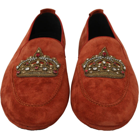 Elegant Orange Leather Moccasin Slippers