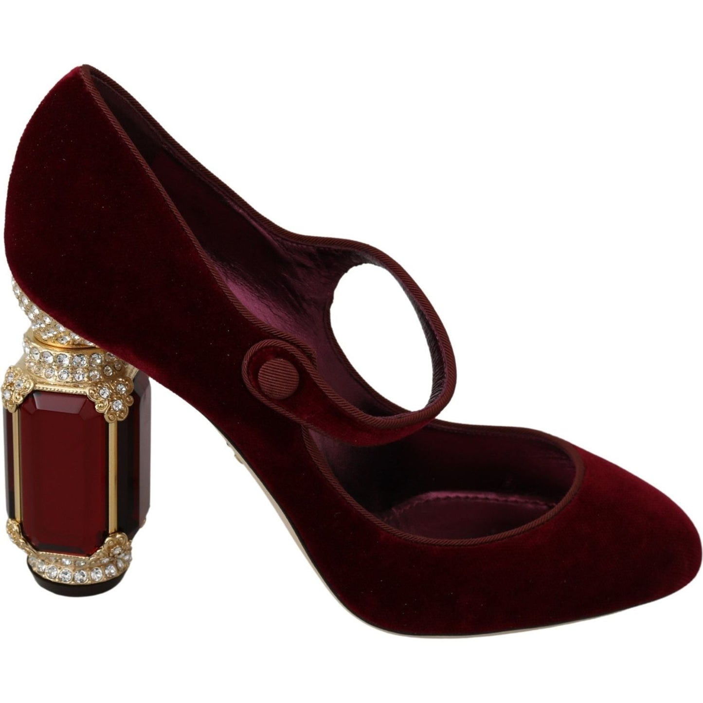 Red Velvet Crystal-Embellished Mary Janes Heels