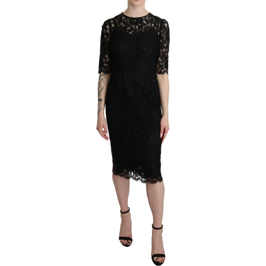 Elegant Black Lace Sheath Knee-Length Dress