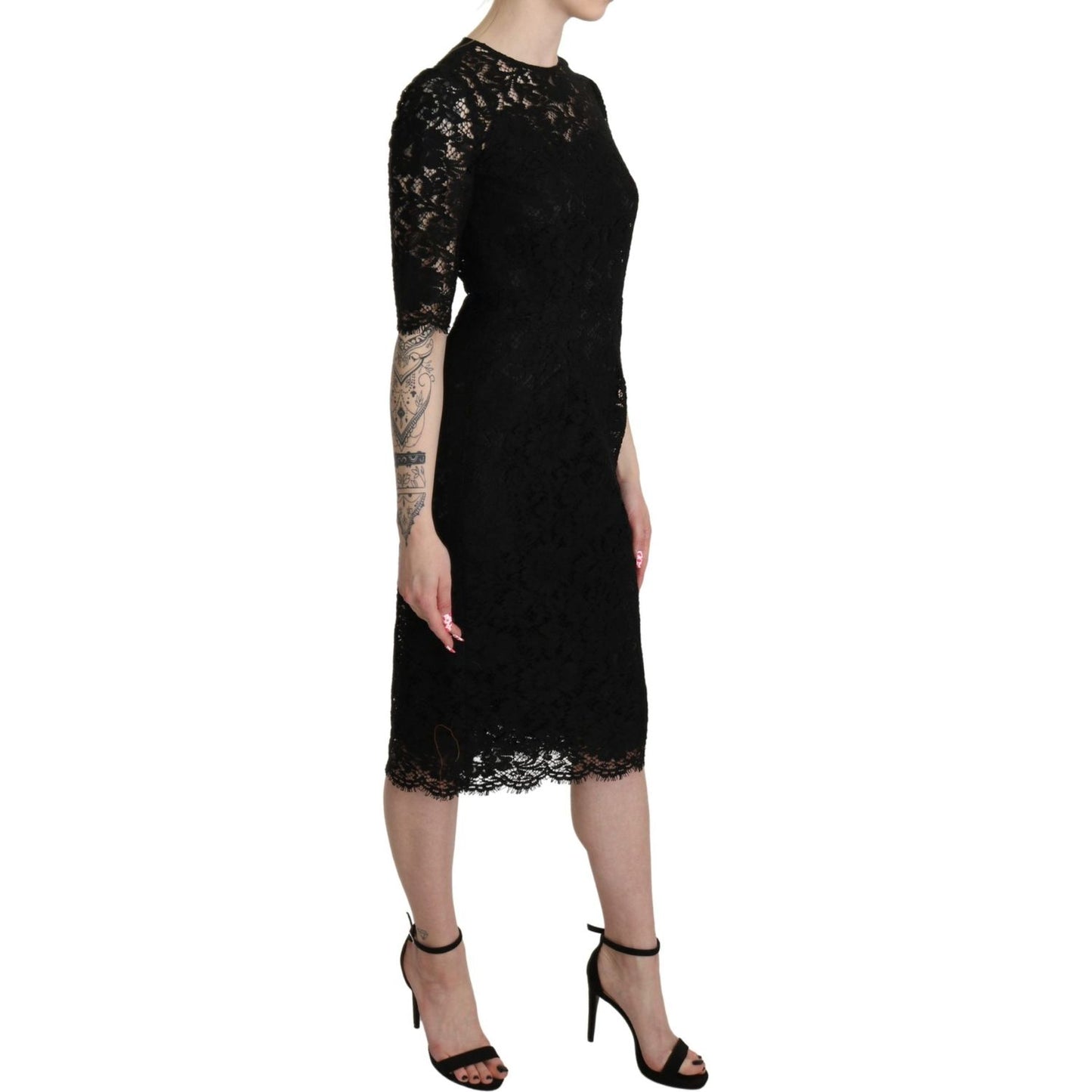 Elegant Black Lace Sheath Knee-Length Dress