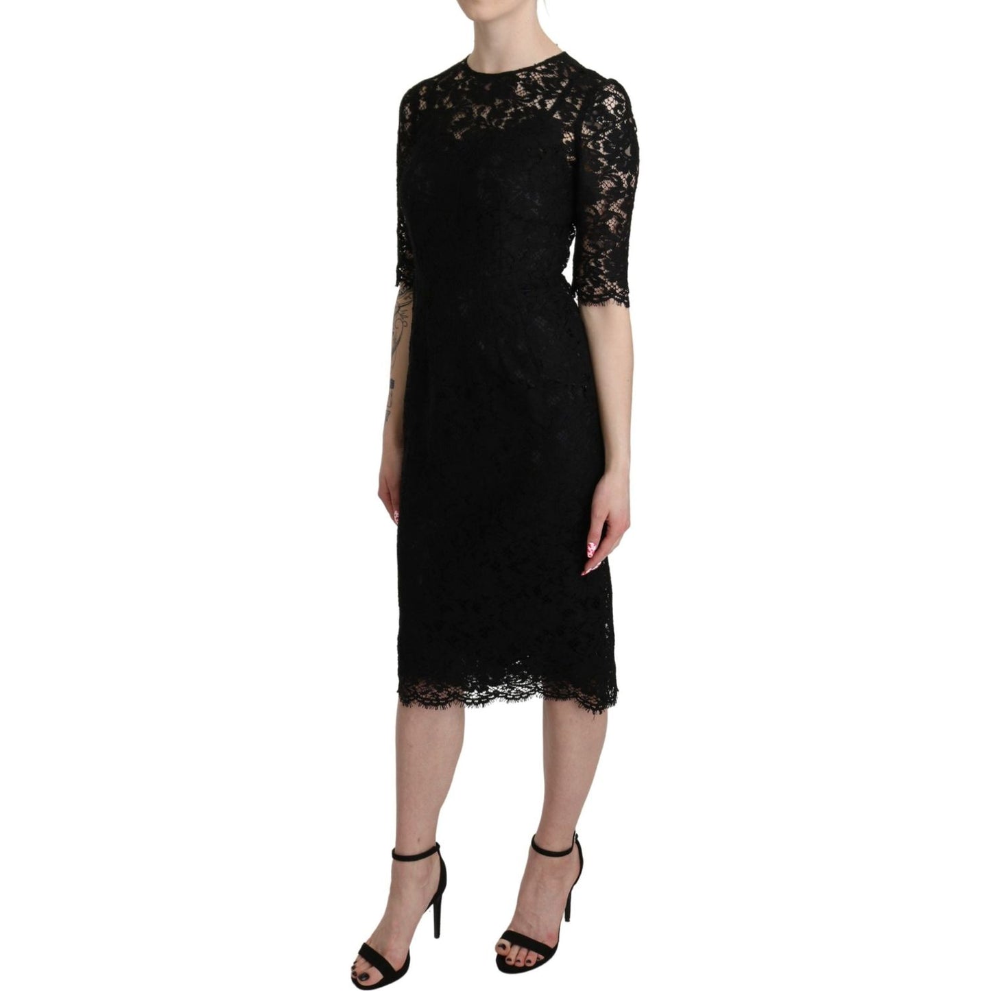 Elegant Black Lace Sheath Knee-Length Dress