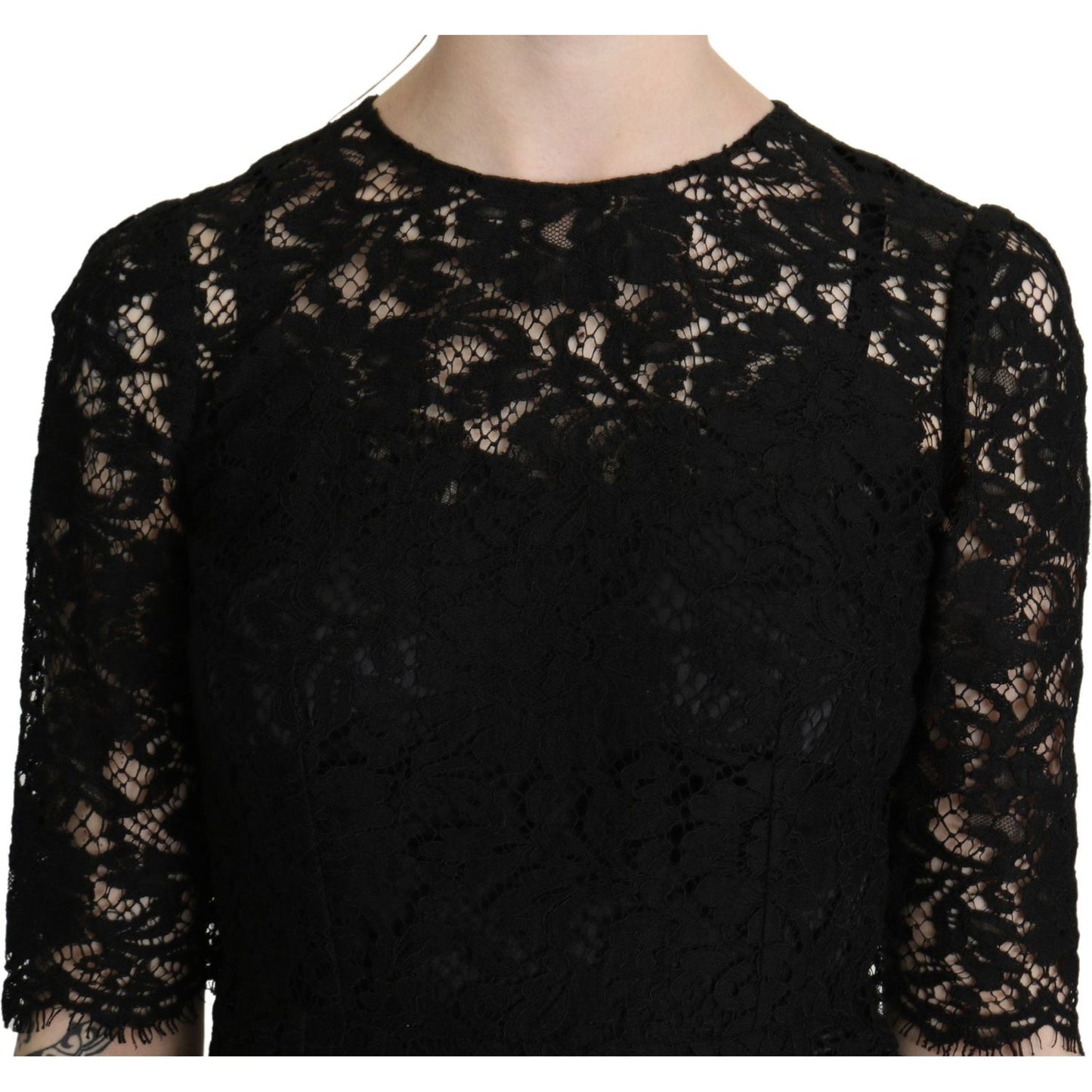 Elegant Black Lace Sheath Knee-Length Dress