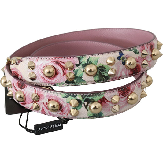 Chic Floral Pink Leather Shoulder Strap