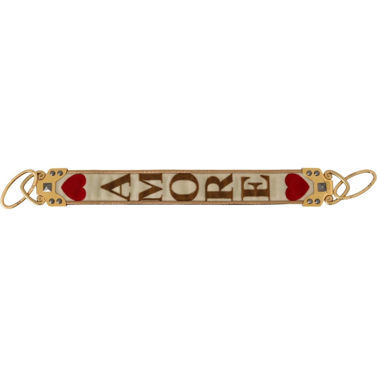 Dolce & Gabbana Gold White Textile Leather AMORE Shoulder Strap