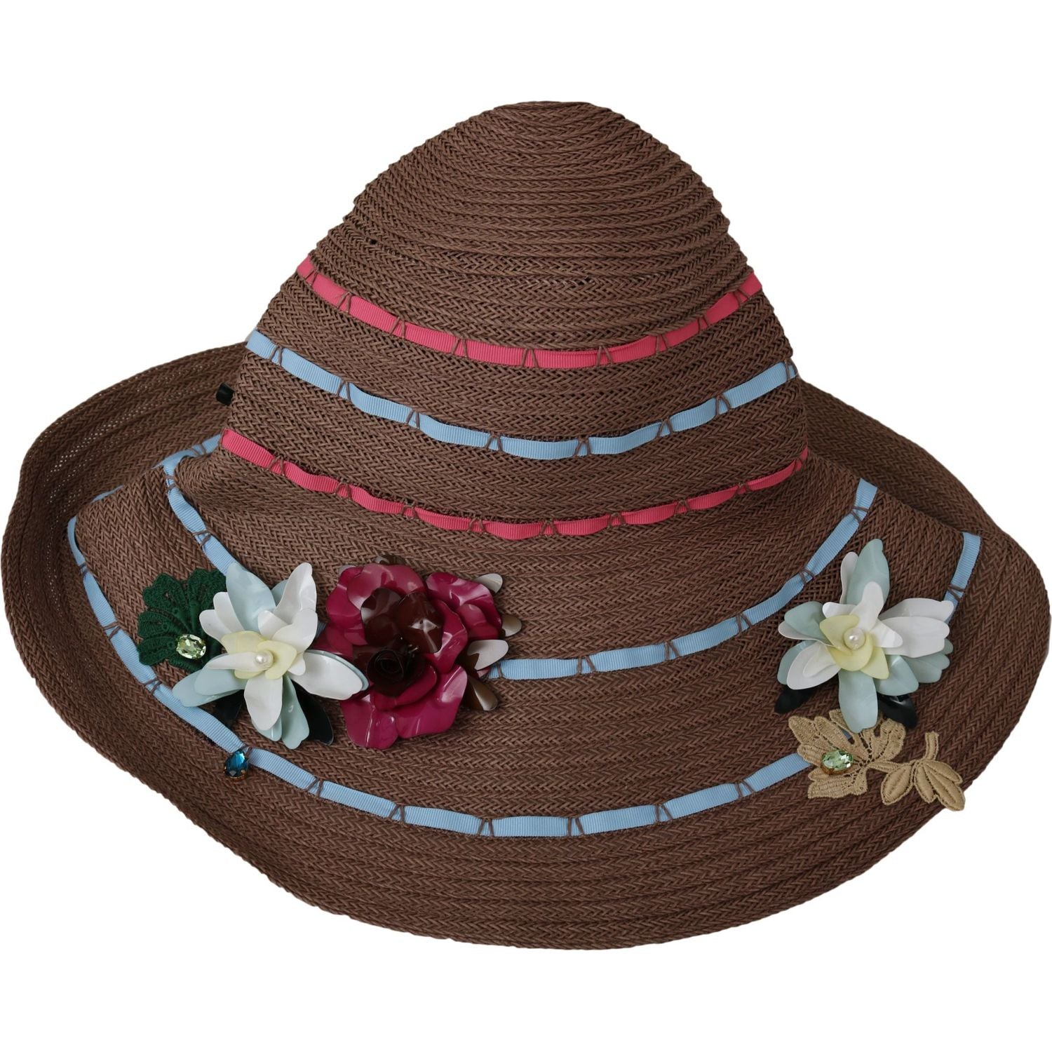 Dolce & Gabbana Brown Floral Wide Brim Straw Floppy Cap Hat