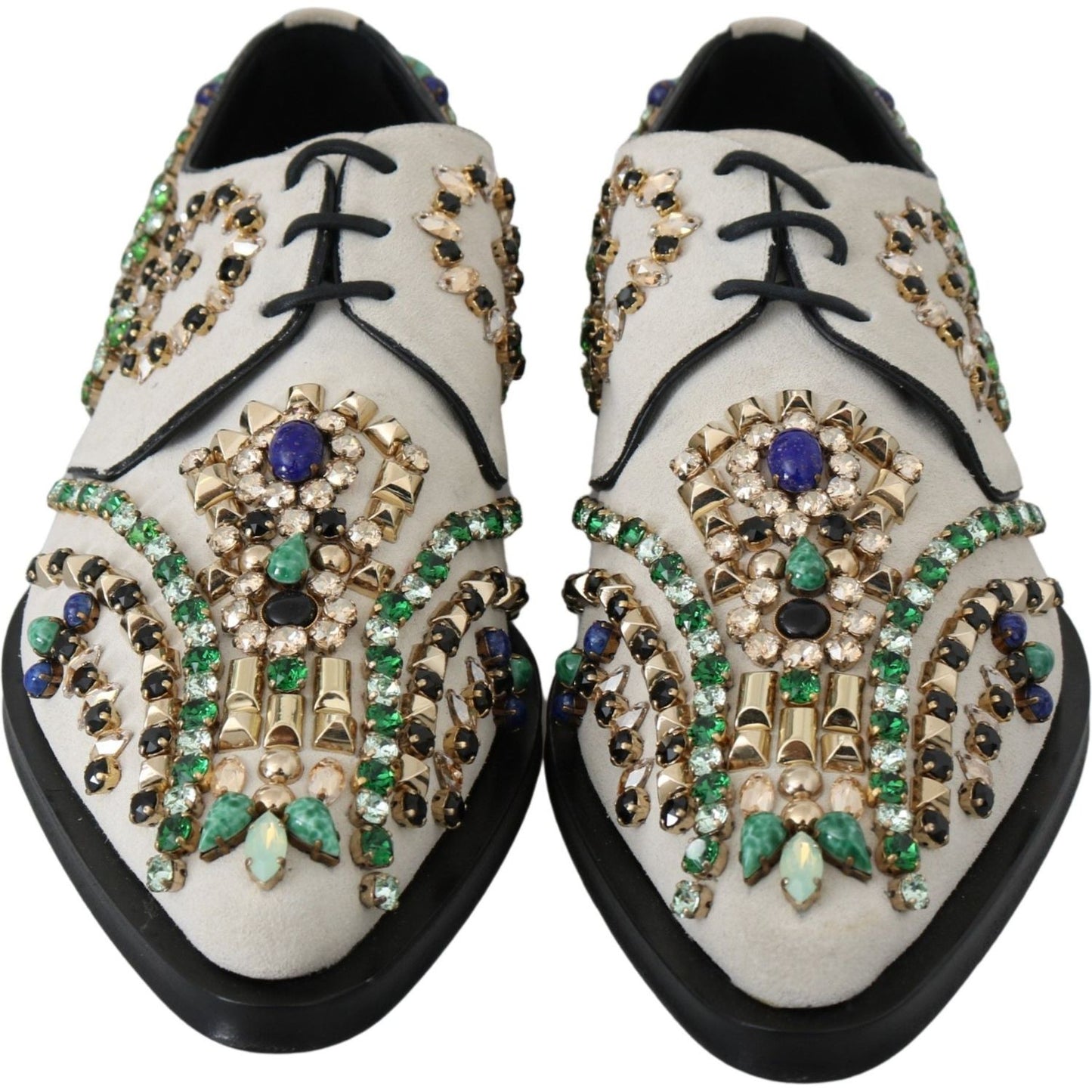 Dolce & Gabbana Elegant White Suede Dress Flats with Crystals Dolce & Gabbana