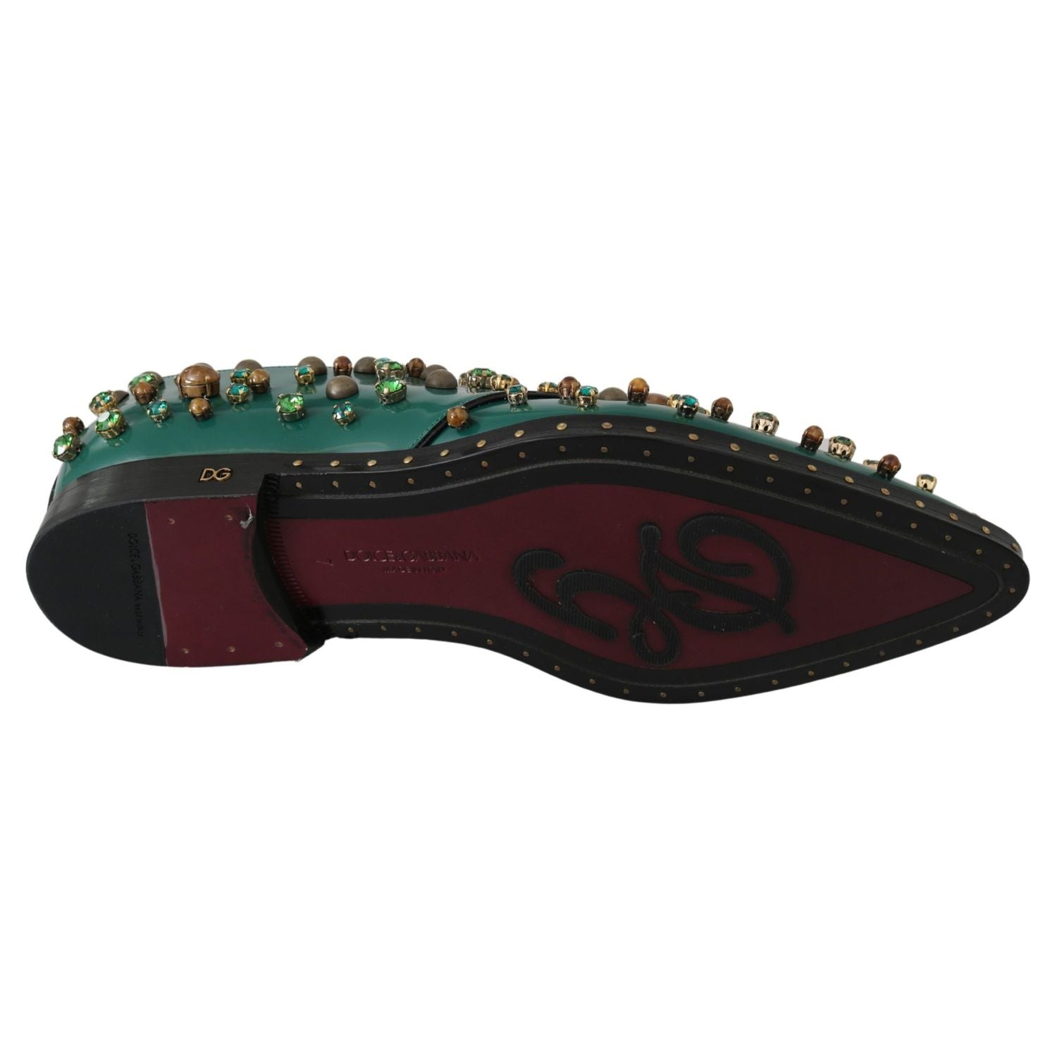 Dolce & Gabbana Green Leather Crystal Dress Broque Shoes