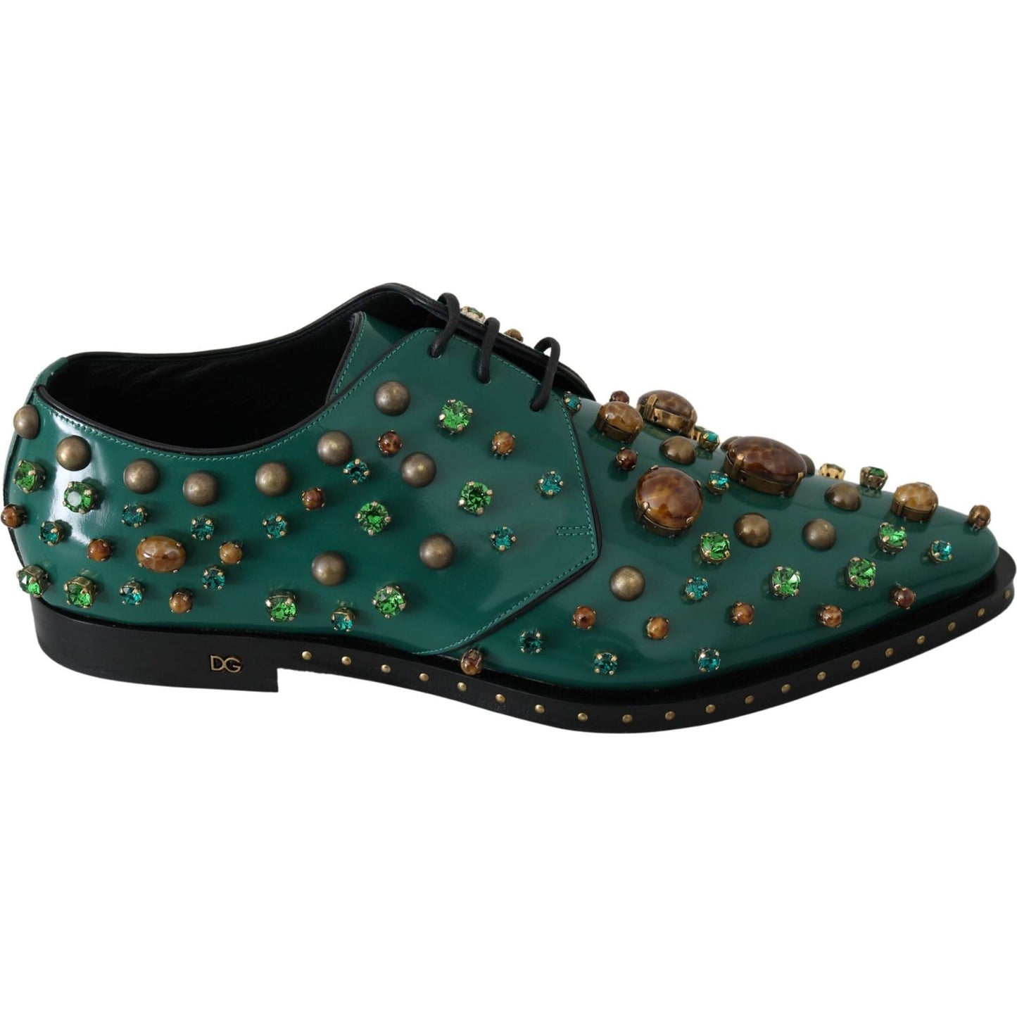 Emerald Leather Dress Shoes with Crystal Accents