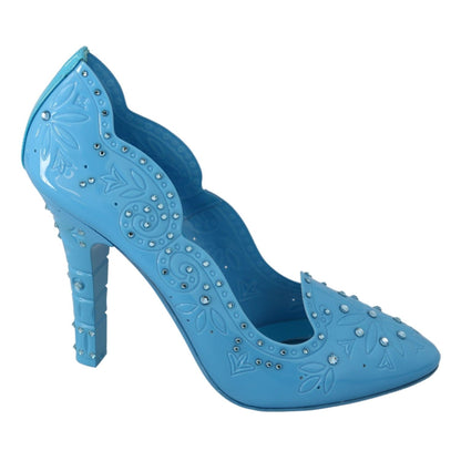 Dolce & Gabbana Blue Crystal Floral CINDERELLA Heels Shoes Dolce & Gabbana