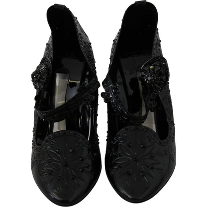 Dolce & Gabbana Black Floral Crystal CINDERELLA Heels Shoes