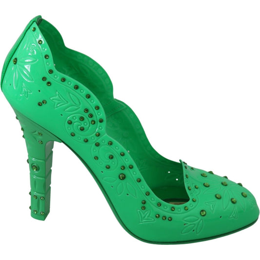 Enchanting Crystal Cinderella Pumps in Lush Green