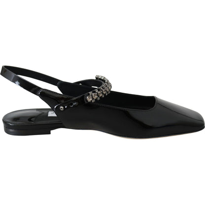Jimmy Choo Black Patent Leather Mahdis Flat Shoes