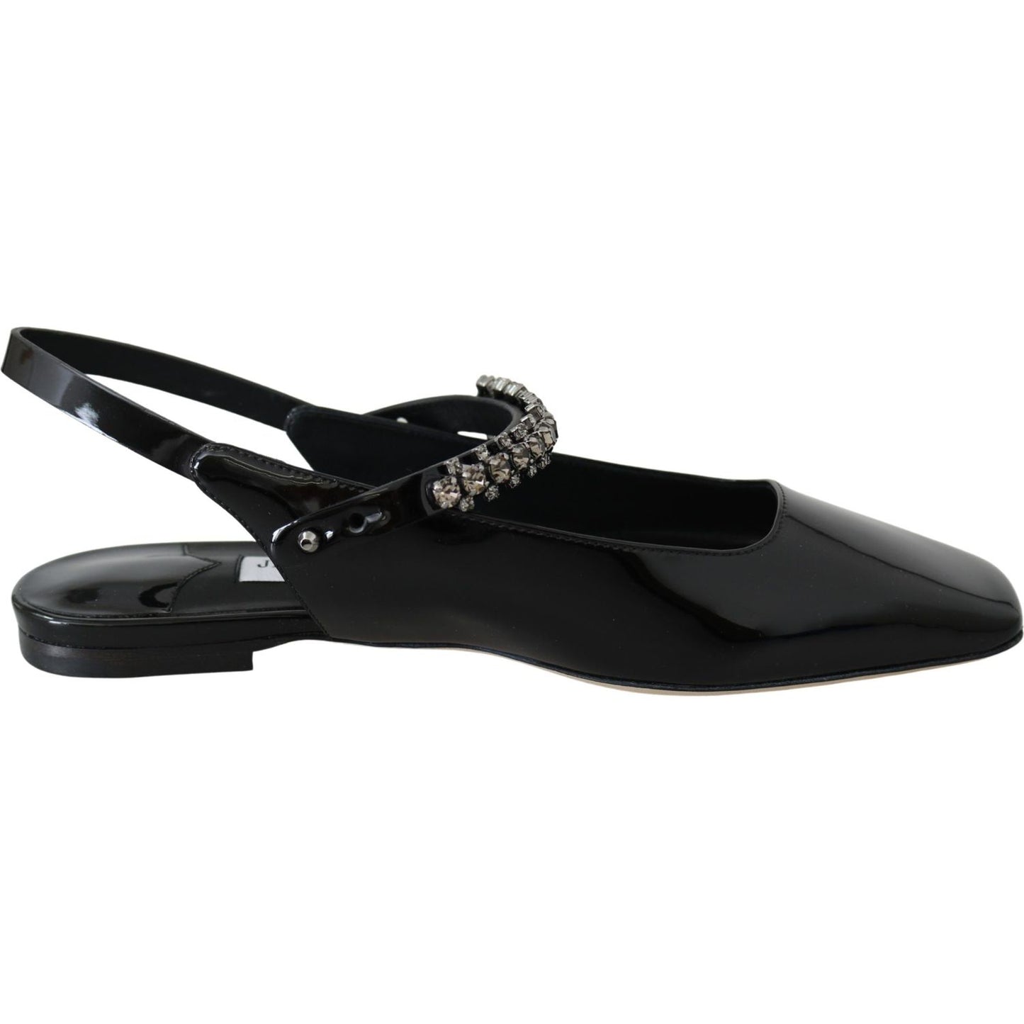 Elegant Black Patent Flats with Crystal Accent