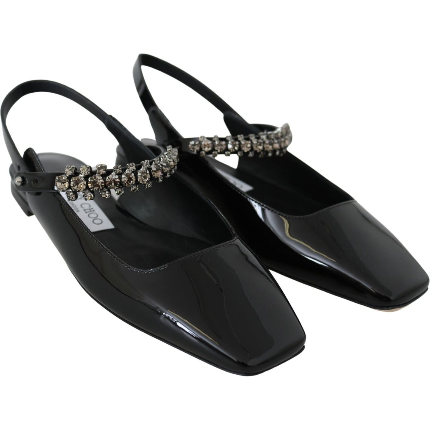 Elegant Black Patent Flats with Crystal Accent